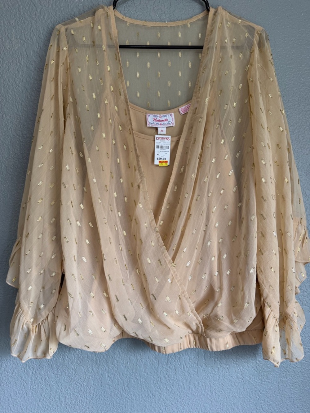 Panhandle Gold/ Cream Sheer Wrap Blouse with Gold Foil Detail